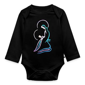 Vierge Marie et enfant jésus, design - Body Bébé bio manches longues - noir - Devant