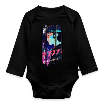 Cyborg Woman Futuristic Kanji - Organic Longsleeve Baby Bodysuit - black - Front