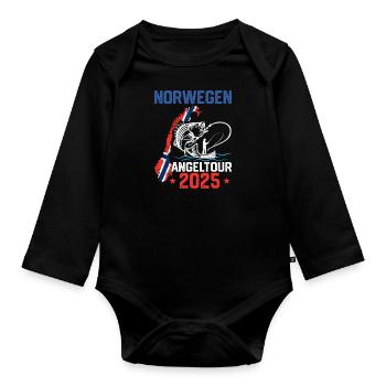 Angeltour Norwegen 2025 Angelurlaub Angeltrip - Baby Bio-Langarm-Body - Schwarz - Vorne