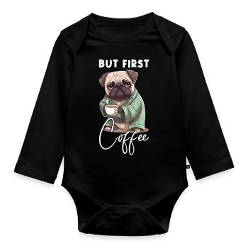 Café Carlin Chien Mais Premier Café Dire Drôle - Body Bébé bio manches longues - noir - Devant