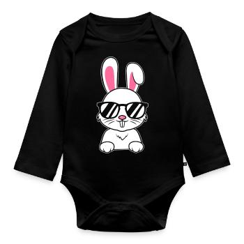 Cooler Hase mit Sonnenbrille Kanninchen Hasen - Baby Bio-Langarm-Body - Schwarz - Vorne