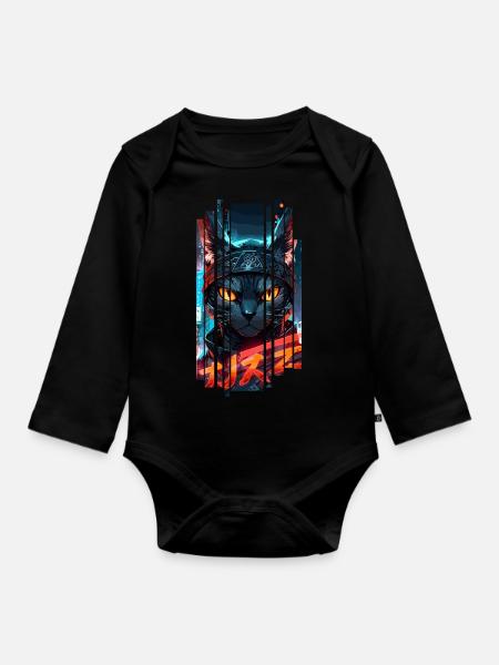 Cyber-Chat Stadtstadt Neon - Baby Bio-Langarm-Body - Schwarz