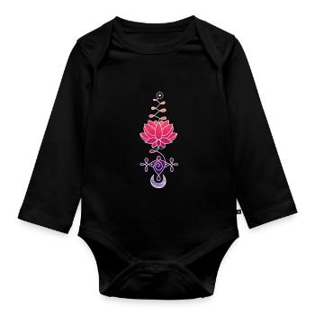 Ethereal Lotus Flower Symbol - Organic Longsleeve Baby Bodysuit - black - Front