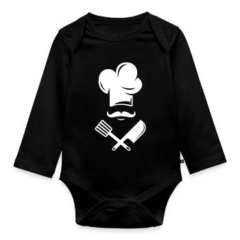cook cooking comic beards Bart Koch Restaurant - Baby Bio-Langarm-Body - Schwarz - Vorne
