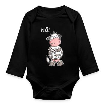 Nö Kuh I Statement Einfach Nö Design I Nein - Baby Bio-Langarm-Body - Schwarz - Vorne