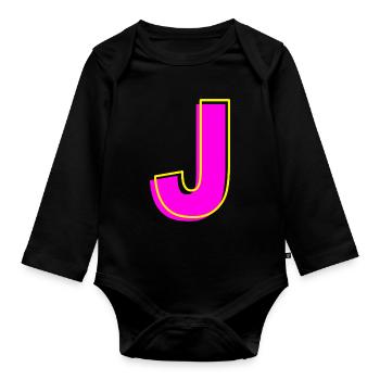J - Votre nom - Votre lettre - Body Bébé bio manches longues - noir - Devant