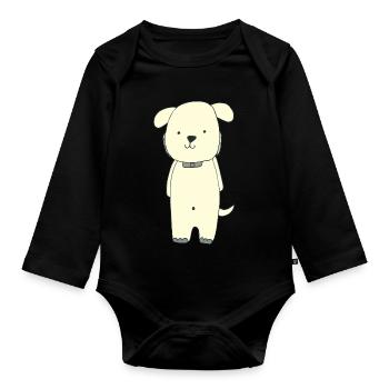 chien jaune - Body Bébé bio manches longues - noir - Devant