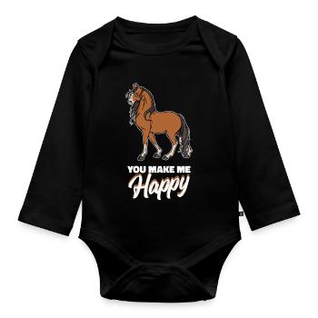 Hengst Pferde Statement Islandpferde Pferdefan - Baby Bio-Langarm-Body - Schwarz - Vorne