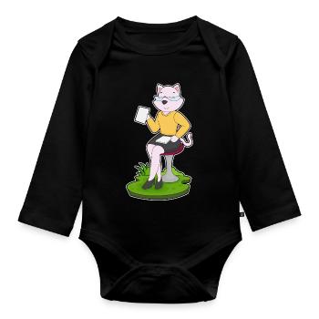 Katze Sekretärin Papier Büro - Baby Bio-Langarm-Body - Schwarz - Vorne