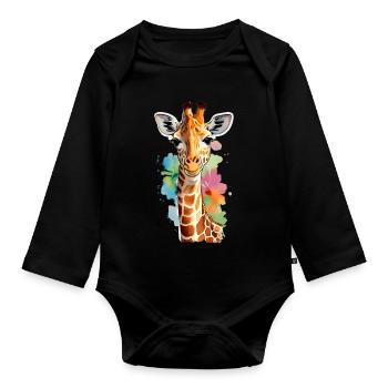 Giraffe - Organic Longsleeve Baby Bodysuit - black - Front