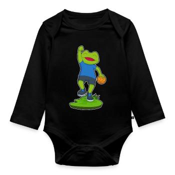 Frog Basketball Player Basketball - Organic Longsleeve Baby Bodysuit - black - Front