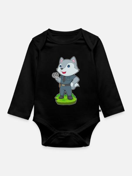 Wolf Polizist Handschellen Polizei - Baby Bio-Langarm-Body - Schwarz