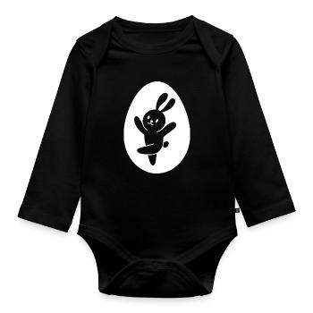 Hase tanzt Ei - Baby Bio-Langarm-Body - Schwarz - Vorne