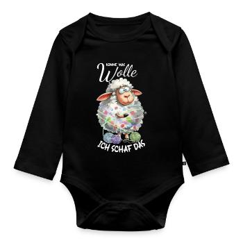 Komme was Wolle ich Schaf das lustiger Spruch Wort - Baby Bio-Langarm-Body - Schwarz - Vorne
