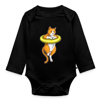 Katze Schwimmen Schwimmring Sommer - Baby Bio-Langarm-Body - Schwarz - Vorne