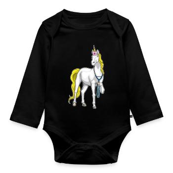 Einhorn Krankenschwester Stethoskop - Baby Bio-Langarm-Body - Schwarz - Vorne