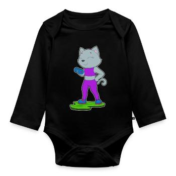 Katze Bodybuilder Hantel Bodybuilding - Baby Bio-Langarm-Body - Schwarz - Vorne