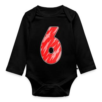 Nummer 6 Muster Rot - Baby Bio-Langarm-Body - Schwarz - Vorne
