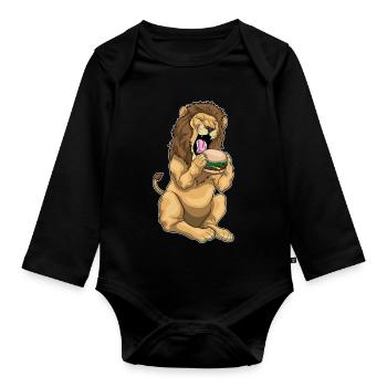Lion Cheeseburger - Body Bébé bio manches longues - noir - Devant