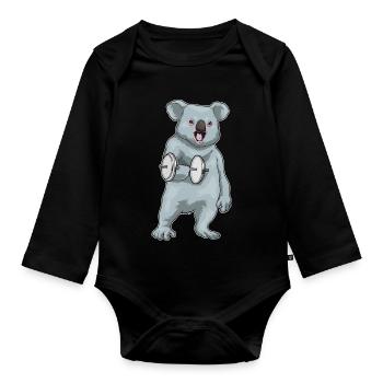 Bodybuilding Koala Bodybuilding avec haltères - Body Bébé bio manches longues - noir - Devant