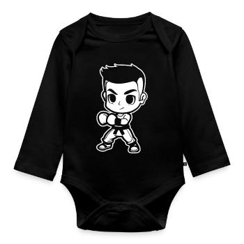 Kickboxeur de dessin animé - Body Bébé bio manches longues - noir - Devant