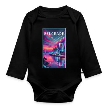Belgrade Serbia city design - Organic Longsleeve Baby Bodysuit - black - Front