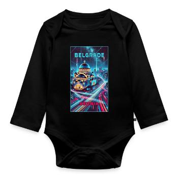 Belgrade Serbia Skyline Design - Organic Longsleeve Baby Bodysuit - black - Front