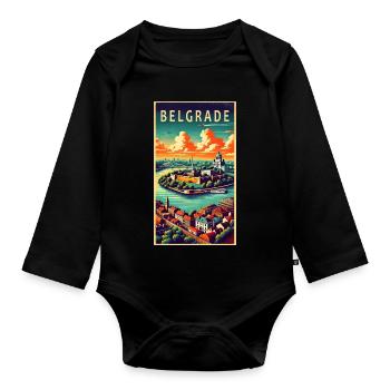 Belgrade Serbia retro design - Organic Longsleeve Baby Bodysuit - black - Front