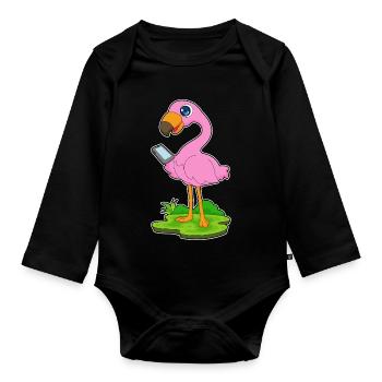 Flamingo Smartphone - Baby Bio-Langarm-Body - Schwarz - Vorne