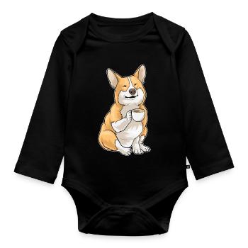 Corgi Coffee Mug - Organic Longsleeve Baby Bodysuit - black - Front