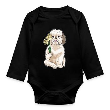 Shih Tzu Narcisse - Body Bébé bio manches longues - noir - Devant