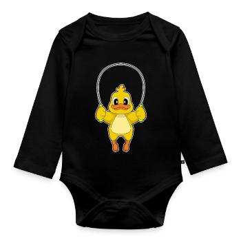 Ente Seilspringen Springseil Fitness - Baby Bio-Langarm-Body - Schwarz - Vorne