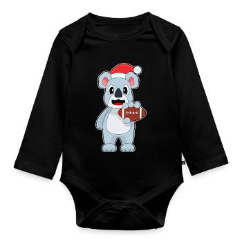 Koala Christmas American Football - Organic Longsleeve Baby Bodysuit - black - Front