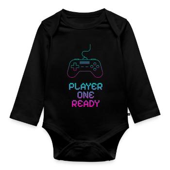 Neon Gaming Controller Design - Organic Longsleeve Baby Bodysuit - black - Front