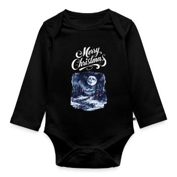 Frohe Weihnachten Waldlandschaft Mond Tannen - Baby Bio-Langarm-Body - Schwarz - Vorne