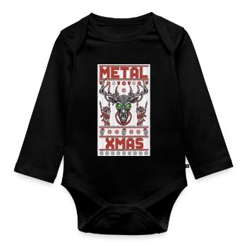 Metallic Xmas Deer Head - Organic Longsleeve Baby Bodysuit - black - Front