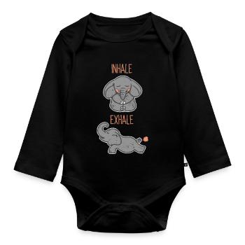 Yoga Elephant - Inhale, Exhale - Organic Longsleeve Baby Bodysuit - black - Front