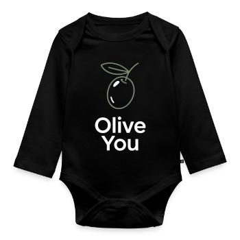 Olive You – Clean Minimal - Organic Longsleeve Baby Bodysuit - black - Front