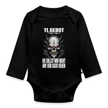 11th Commandment: Thou shalt not get on my nerves - Organic Longsleeve Baby Bodysuit - black - Front