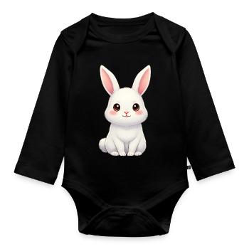 White rabbit with pink ears - Organic Longsleeve Baby Bodysuit - black - Front