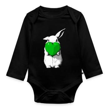 Hase mit grünem Herzballon - Baby Bio-Langarm-Body - Schwarz - Vorne