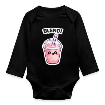 Kawaii Smoothie Mug BLEND - Organic Longsleeve Baby Bodysuit - black - Front