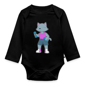 Cat Bodybuilder Dumbbells Bodybuilding - Organic Longsleeve Baby Bodysuit - black - Front