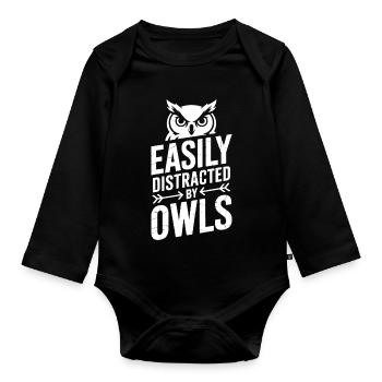 Eulen Sprüche Eule Lustiges Eulen Geschenk - Baby Bio-Langarm-Body - Schwarz - Vorne