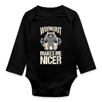 Trash Panda GYM Workout Raccoon - Organic Longsleeve Baby Bodysuit - black - Front