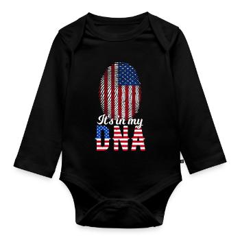 C’est dans mon ADN Empreinte américaine Drapeau américain - Body Bébé bio manches longues - noir - Devant