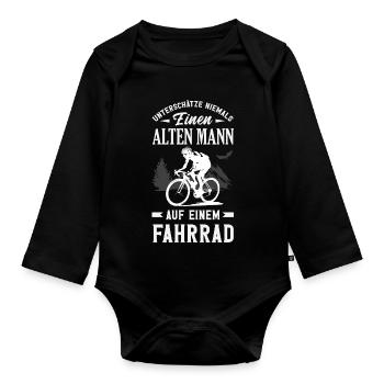 Alter Mann Rennrad Radsport Opa Lustiger Spruch - Baby Bio-Langarm-Body - Schwarz - Vorne
