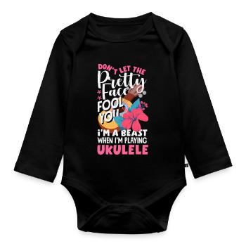 Funny Ukulele Designs and Sayings - Organic Longsleeve Baby Bodysuit - black - Front