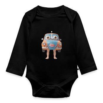 Friendly Car Mascot Face - Organic Longsleeve Baby Bodysuit - black - Front