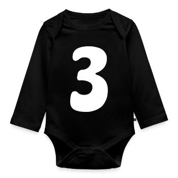 Three: Minimalist Numeral 3 | Third Party - Organic Longsleeve Baby Bodysuit - black - Front